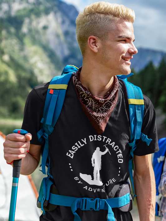 Easily Distracted Mountaineering Adventure T-Shirt | Unisex Tee | Dark Colors