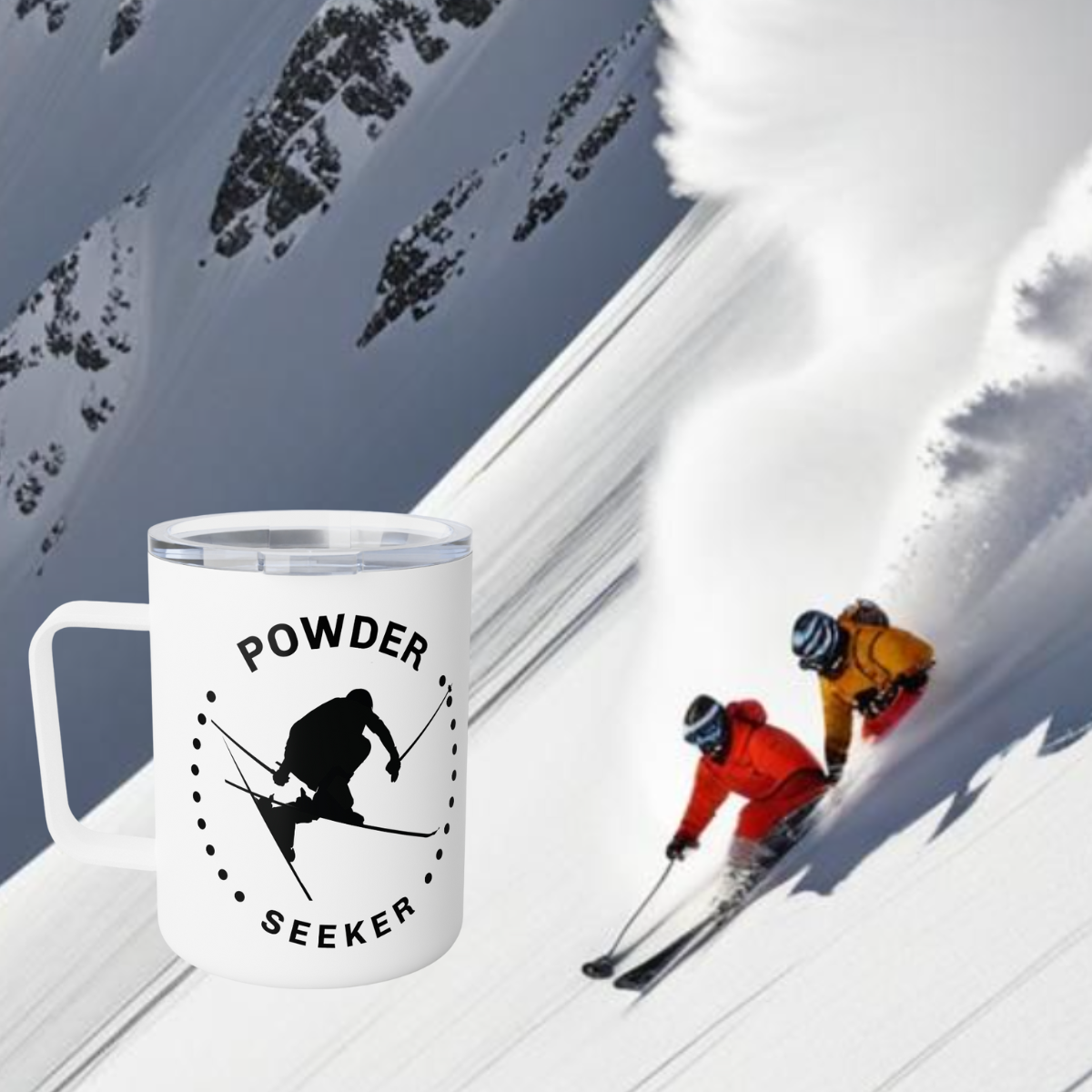 Insulated Coffee Mug - Powder Seeker - Perfect for Powder, Cat, Heli skiers, and Outdoor Enthusiasts.