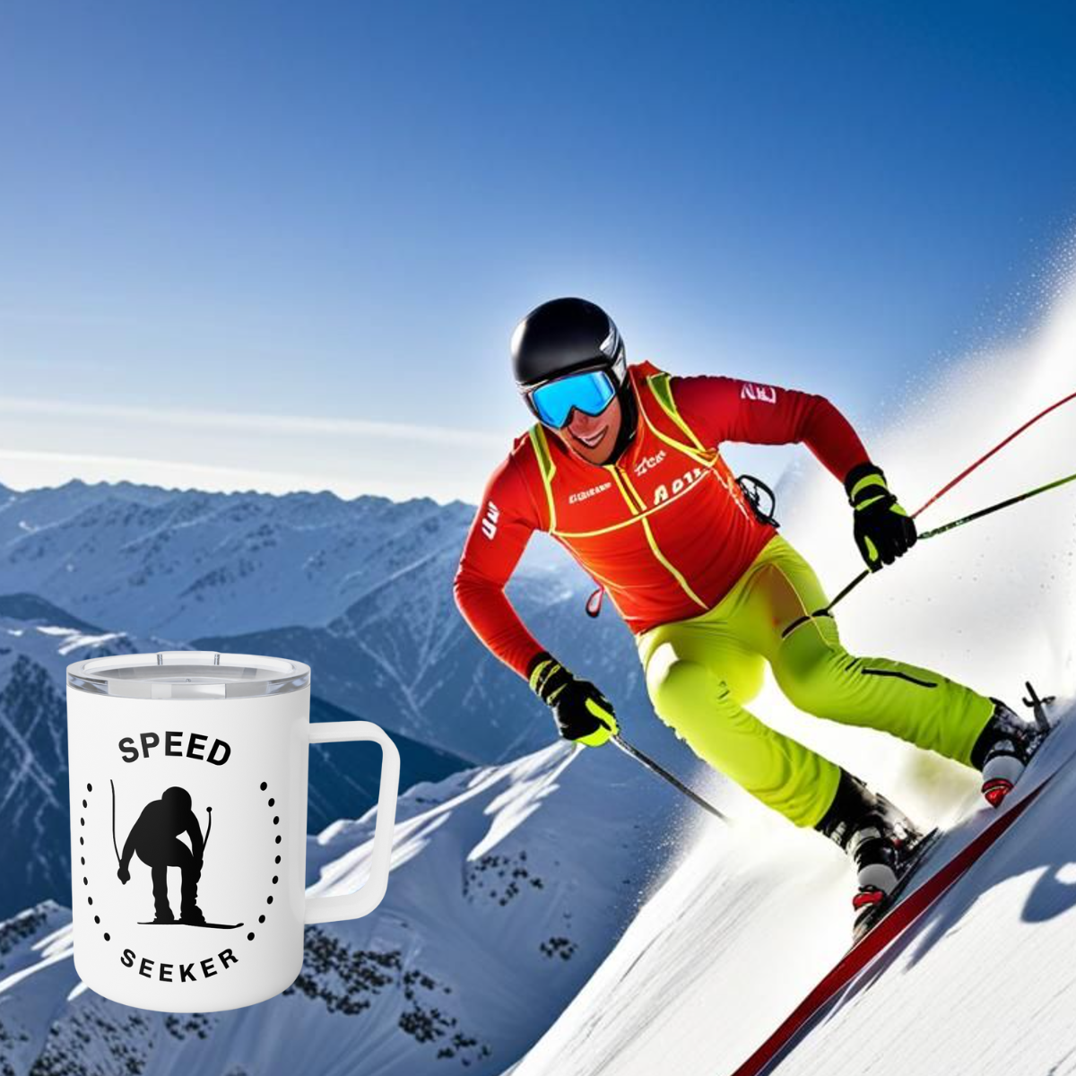 Insulated Coffee Mug - Speed Seeker - Perfect for Speed Demon Skiers and Outdoor Enthusiasts