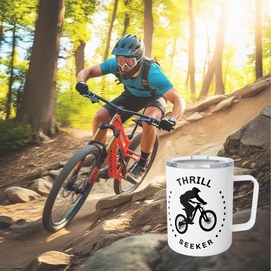 Insulated Coffee Mug - Thrill Seeker for Mountain Bikers and Outdoor Enthusiasts