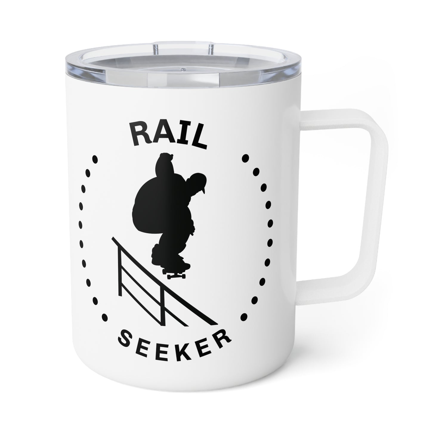 Insulated Coffee Mug - Skateboard Rail Seeker - Perfect for Skateboarding Enthusiasts